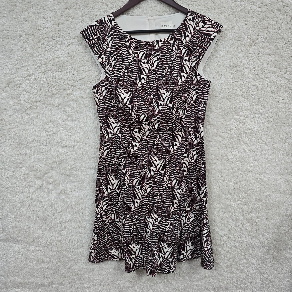 Reiss Alto Dress Womens 8 Black‎ White Red Cap Sleeve Fit Flare Office Evening